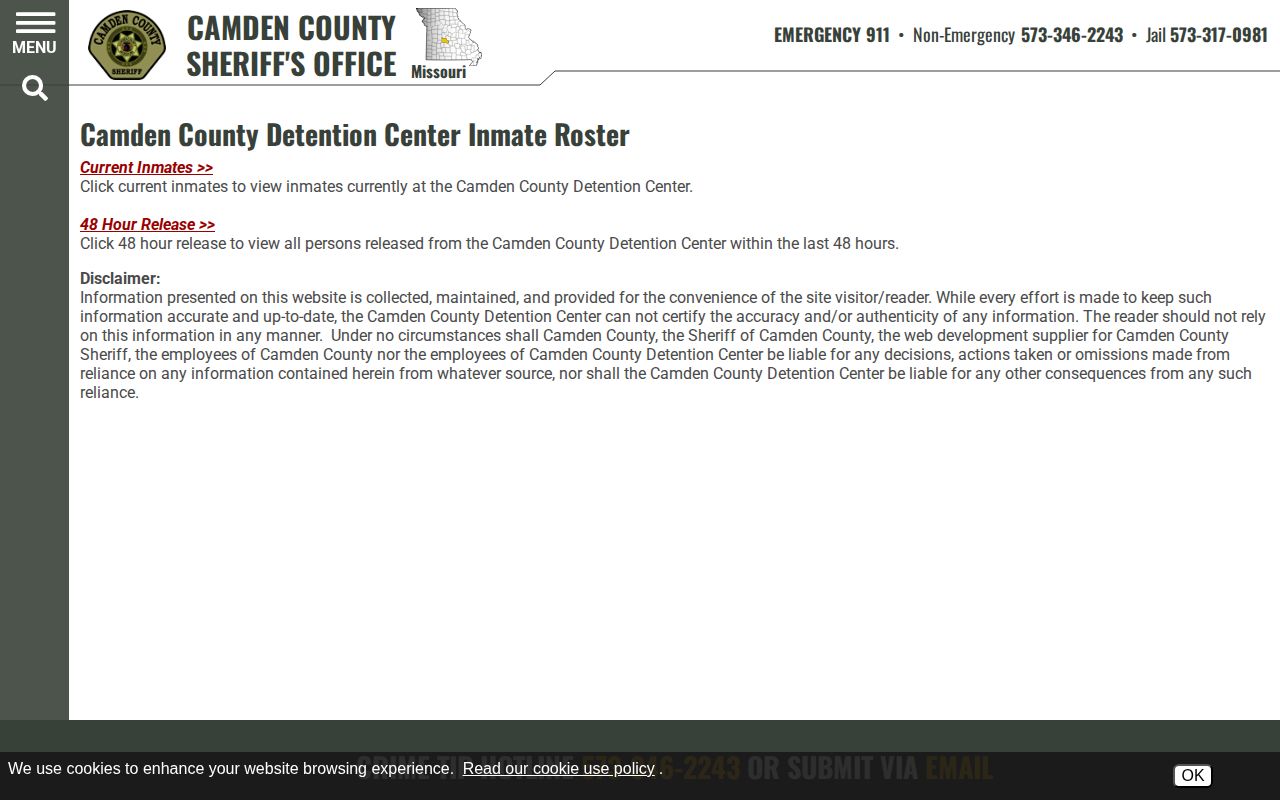 Camden County Detention Center roster chooser for current inmates and 48-hour releases