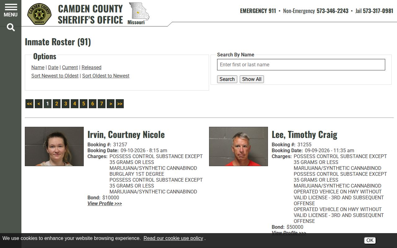 Camden County Sheriff current inmate roster search interface