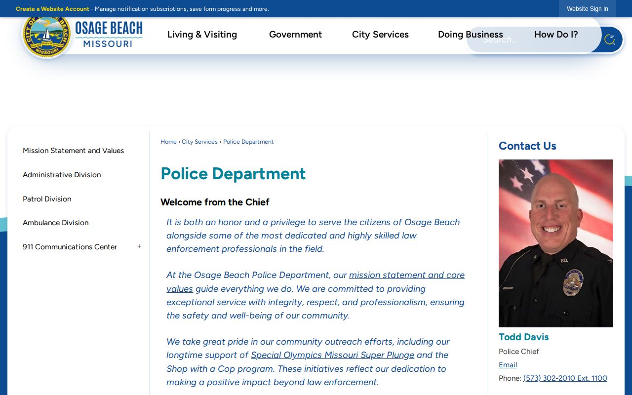 Official Osage Beach Police Department information page