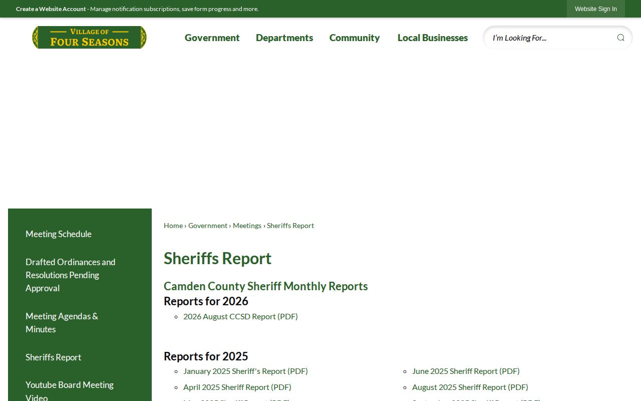 Village of Four Seasons official monthly sheriff reports archive