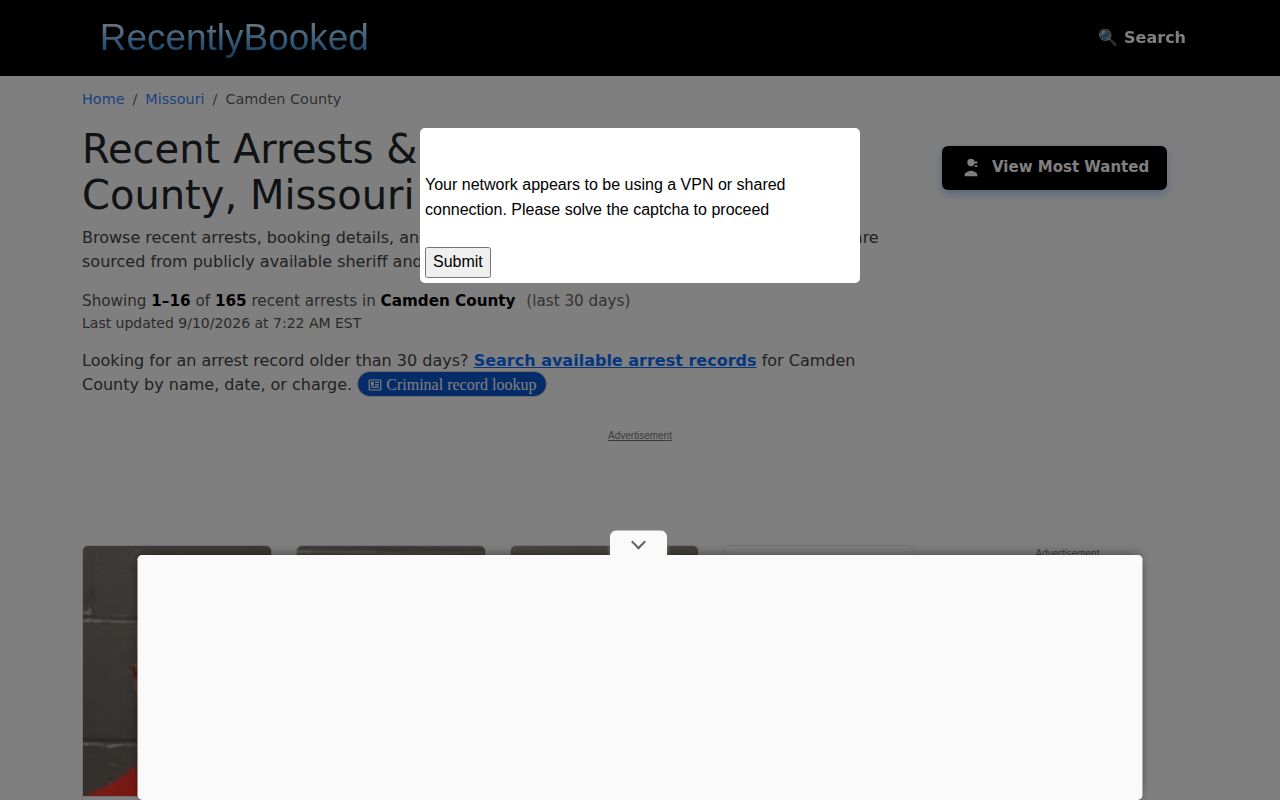 RecentlyBooked unofficial Camden County recent arrests page
